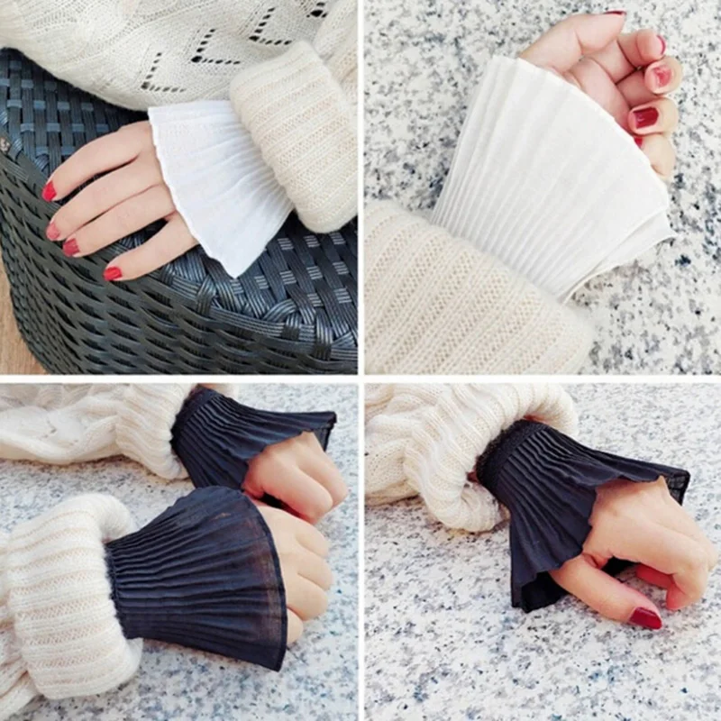 1 pair Lady Fake Flare Sleeves Floral Lace Pleated Ruched False Cuffs Blouse Apparel Wrist Warmers With Faux Pearl Button
1 pair Lady Fake Flare Sleeves Floral Lace Pleated Ruched False Cuffs Blouse Apparel Wrist Warmers With Faux Pearl Button