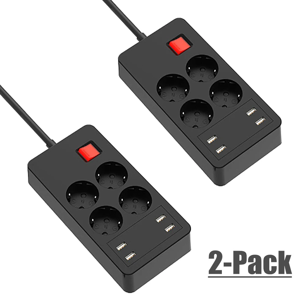 TESSAN 2-Packs EU Universal Socket Power Strip Fireproof Material Home Office Surge Protector with 4 AC Outlets and 4 USB Ports
TESSAN 2-Packs EU Universal Socket Power Strip Fireproof Material Home Office Surge Protector with 4 AC Outlets and 4 USB Ports