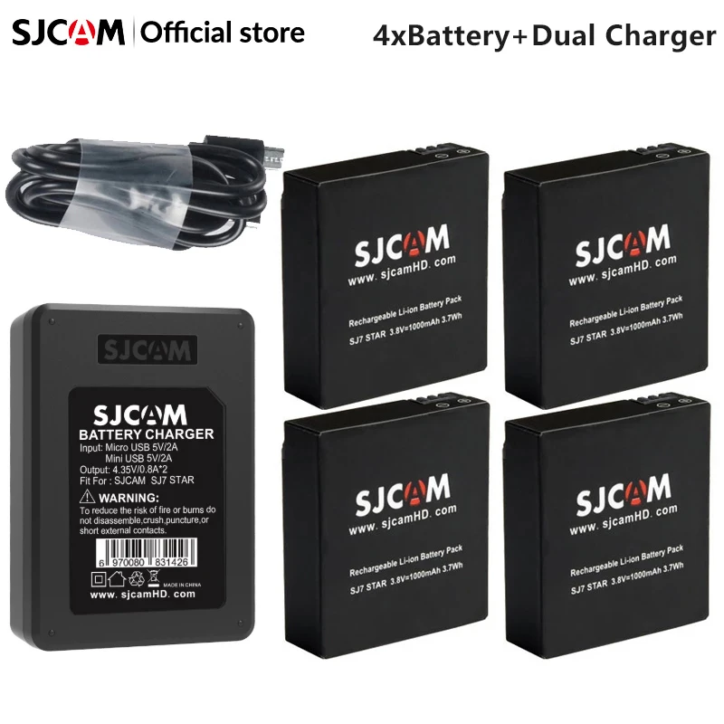 

Original SJCAM 4pcs Battery + Dual Charger For SJ4000 SJ5000 SJ5000X M10 M20 SJ6 SJ7 SJ8 Pro SJ9 SJ10 PRO SJ10X Action Camera