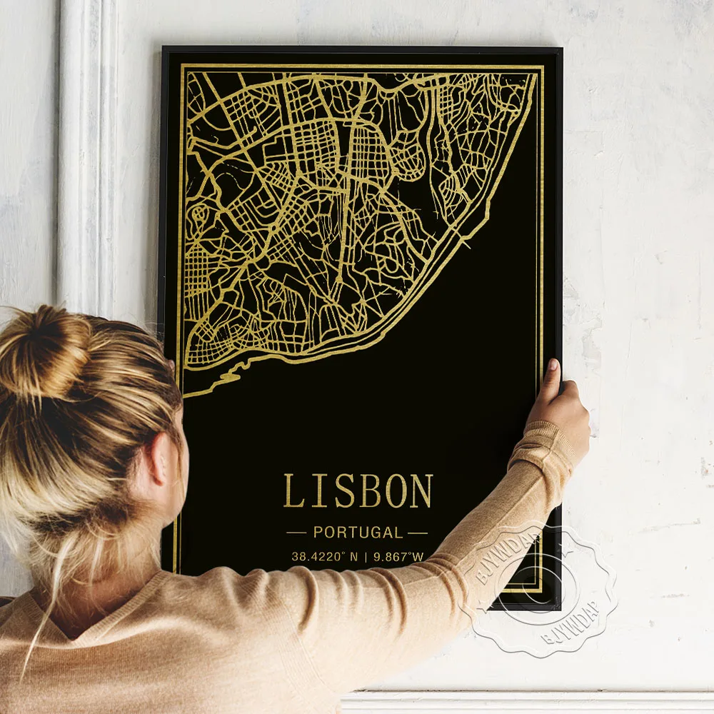 Lisbon Black Golden Image Line Art Prints, Portugal Lisbon Vintage Map Poster, Nordic Style Geography Location Wall Home Decor
Lisbon Black Golden Image Line Art Prints, Portugal Lisbon Vintage Map Poster, Nordic Style Geography Location Wall Home Decor