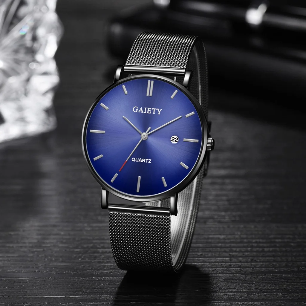 Женева лучший бренд роскошные сетчатые часы мужские Модные деловые кварцевые с