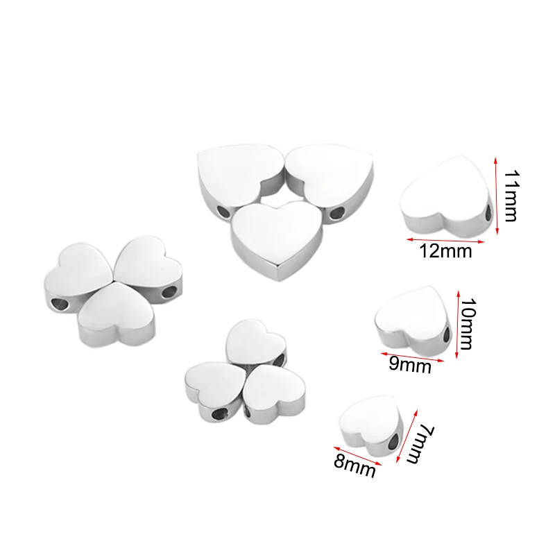 Бусины из нержавеющей стали в форме сердца для изготовления ювелирных
