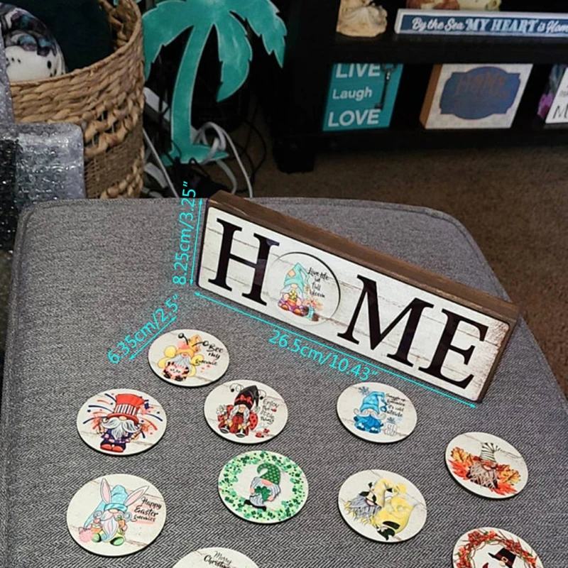 Gnome Home Sign with 12 Interchangeable Rounds Tabletop Desktop Ornament Home Decoration for Christmas Gifts 
Gnome Home Sign with 12 Interchangeable Rounds Tabletop Desktop Ornament Home Decoration for Christmas Gifts