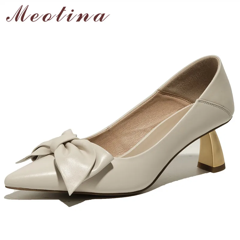 Meotina Genuine Leather High Heels Women Shoes Bow Pointed Toe Pumps Sheepskin Strange Style Heel Female Footwear Beige Size 40
Meotina Genuine Leather High Heels Women Shoes Bow Pointed Toe Pumps Sheepskin Strange Style Heel Female Footwear Beige Size 40