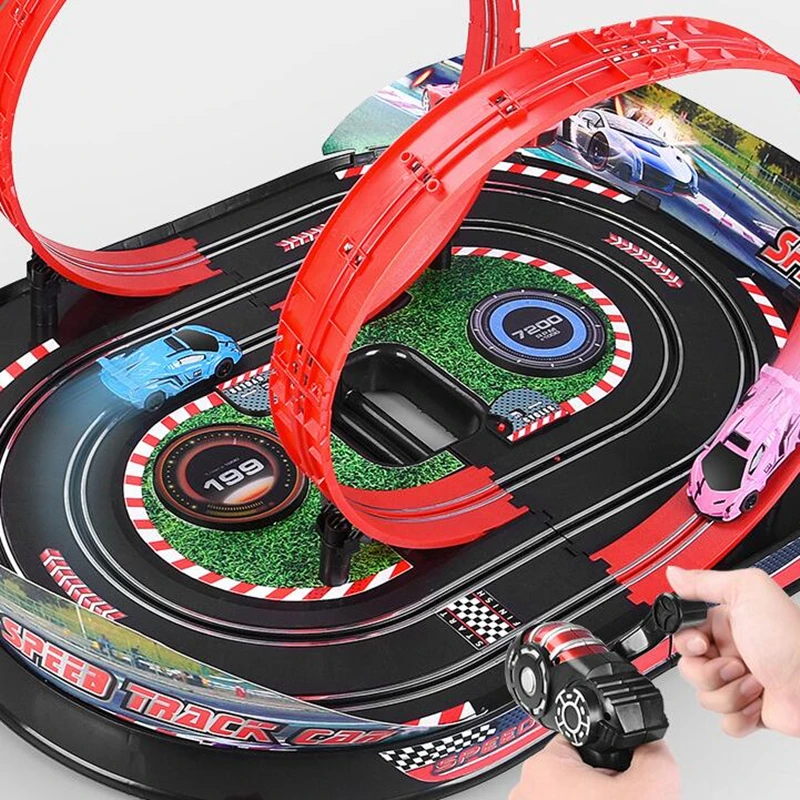 Storage and Portable Two-car Racing Track with 2 Hand Remote Controller, Orbit Surround Rivals Rail Family Party Interactive Toy
Storage and Portable Two-car Racing Track with 2 Hand Remote Controller, Orbit Surround Rivals Rail Family Party Interactive Toy