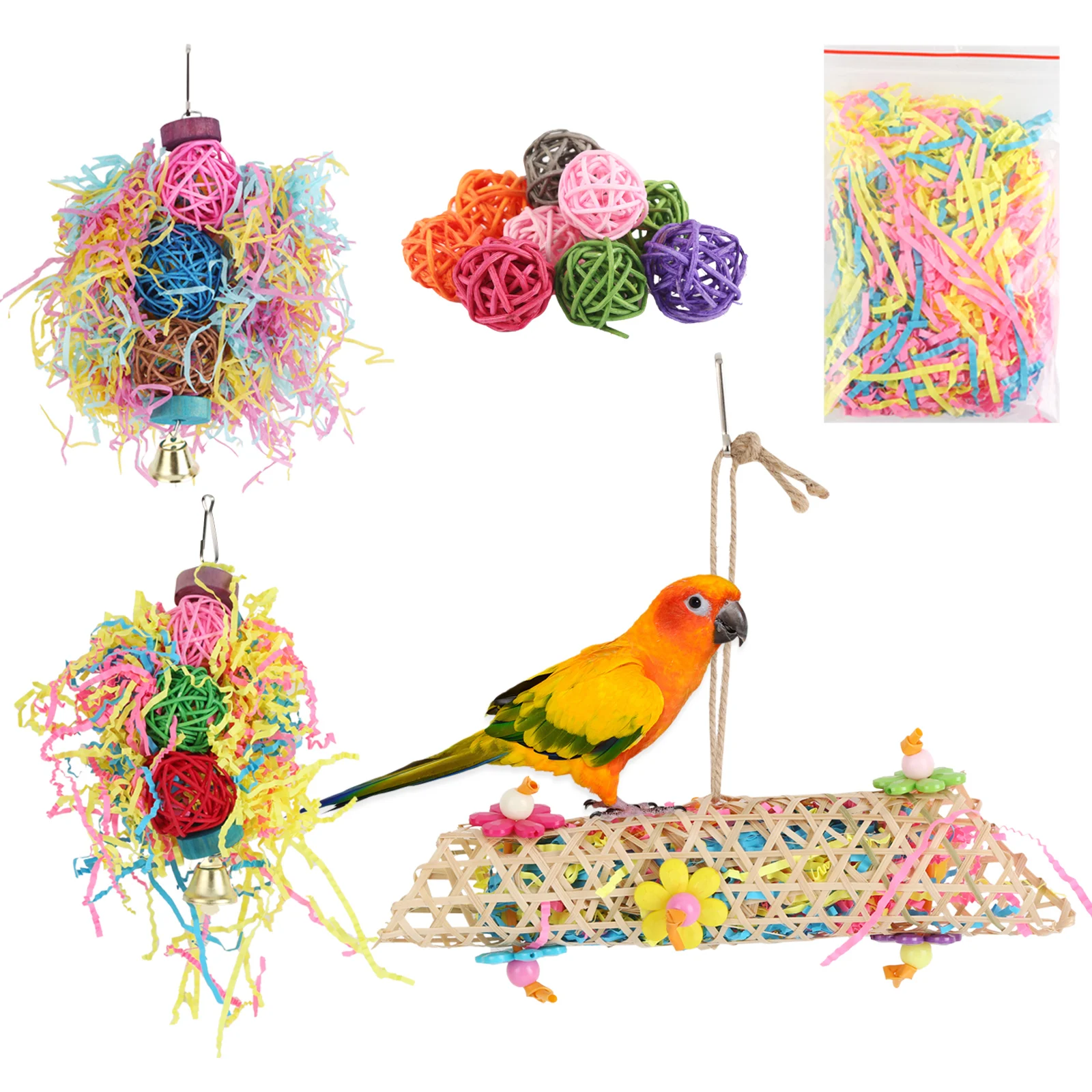 5pcs Parrots Chewing Toy Bird Cage Foraging Hanging Colorful Shredder Toys For Parakeets Macaw Budgie Lovebirds
5pcs Parrots Chewing Toy Bird Cage Foraging Hanging Colorful Shredder Toys For Parakeets Macaw Budgie Lovebirds