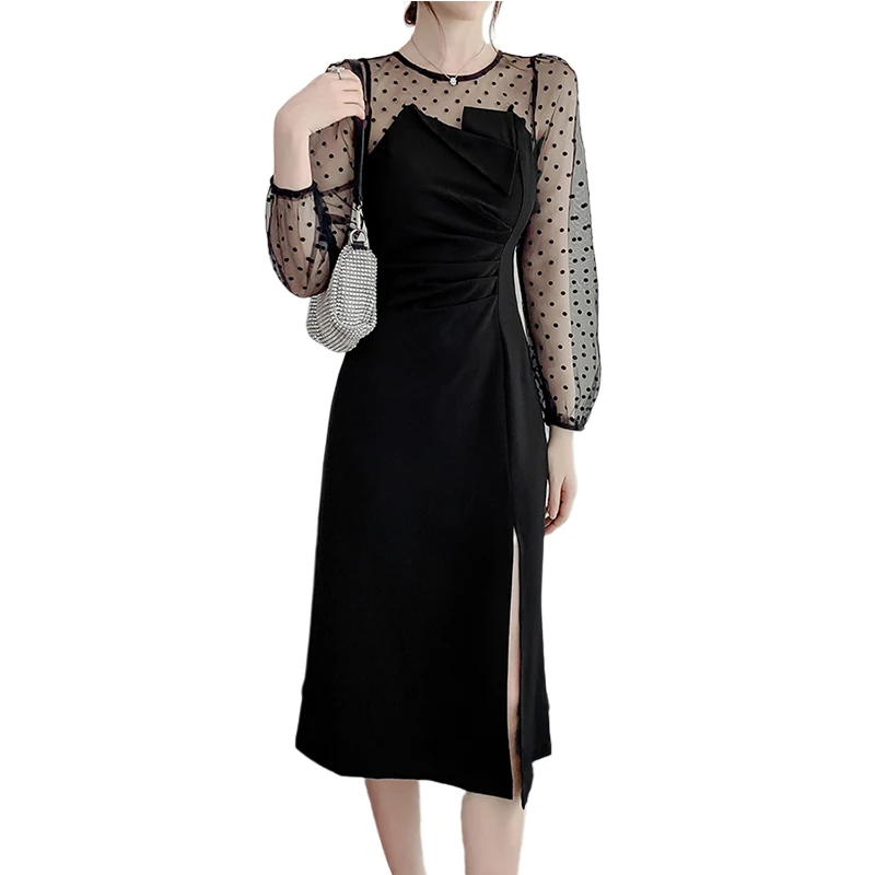 Autumn new high quality, fashionable temperament wave dot gauze patchwork skirt women long sleeve dresses
Autumn new high quality, fashionable temperament wave dot gauze patchwork skirt women long sleeve dresses