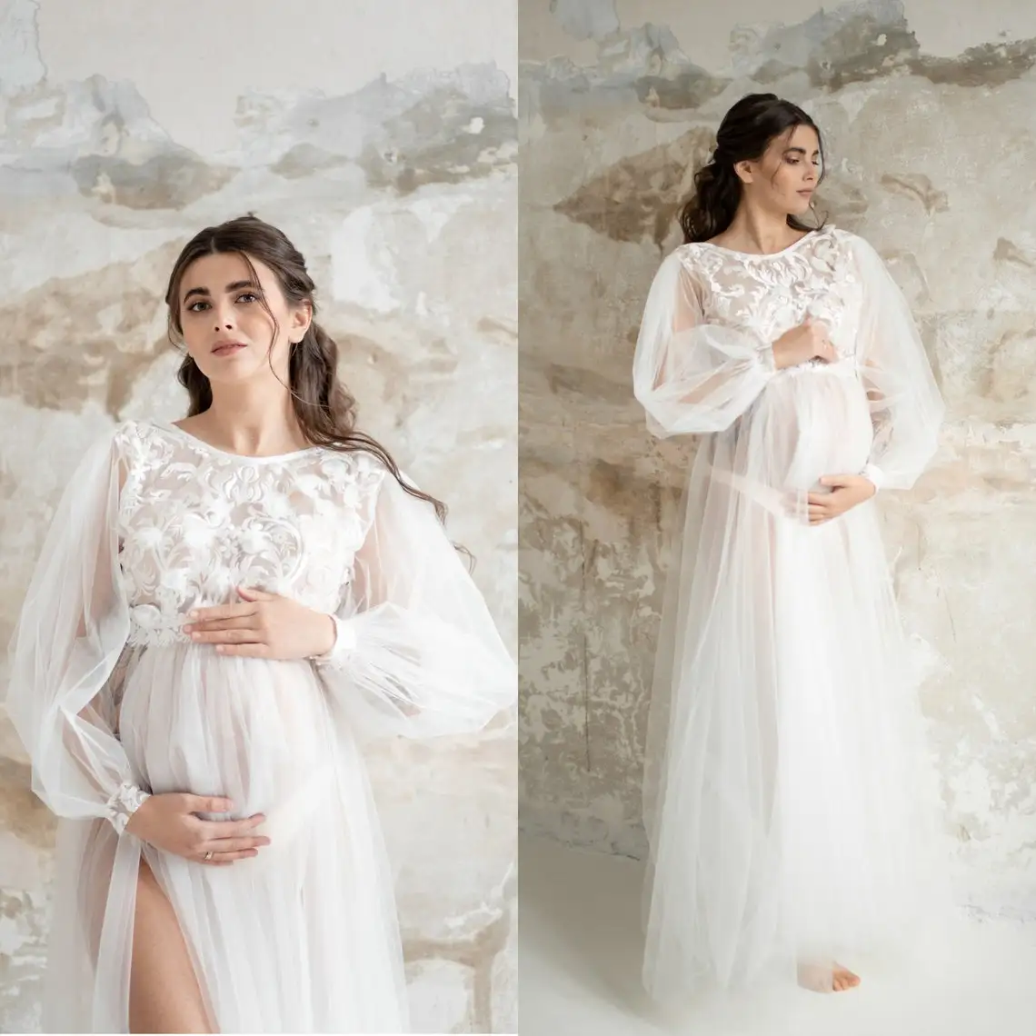 Elegant Bridal Prom Dresses Lace Applique Sheer Tulle Pregnant Women's Robes Backless Oversize Maternity Gowns Customise
Elegant Bridal Prom Dresses Lace Applique Sheer Tulle Pregnant Women's Robes Backless Oversize Maternity Gowns Customise
