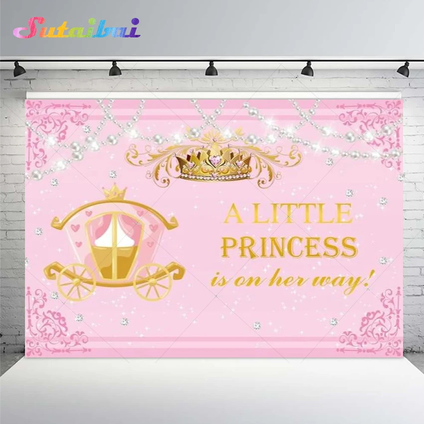 A Little Princess Is on Her Way Pink Backdrop Girl Baby Shower Birthday Party Carriage Crown Pearl Glitter Bokeh Background
A Little Princess Is on Her Way Pink Backdrop Girl Baby Shower Birthday Party Carriage Crown Pearl Glitter Bokeh Background
