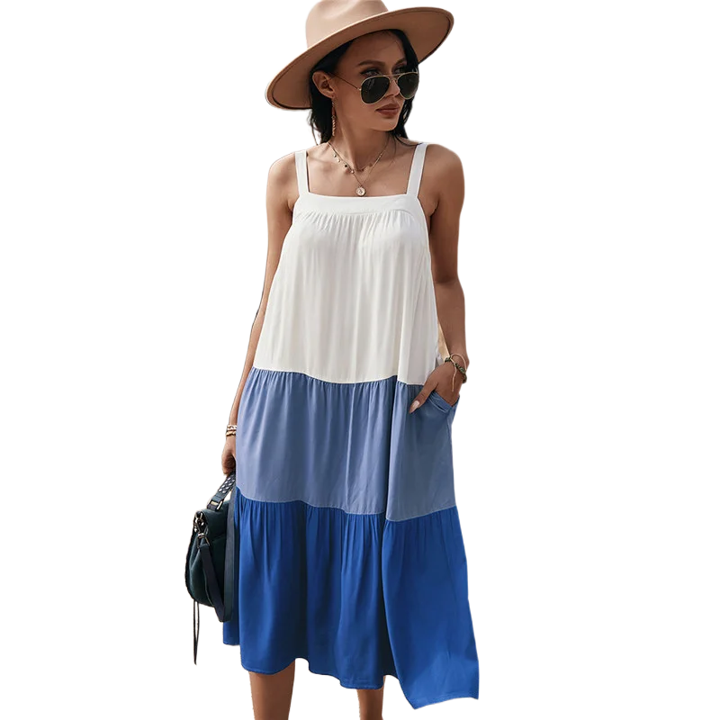 2021 Spring New Spaghetti Strap Dress Women Casual Patchwork Color Loose Sling Dress For Woman Sexy Sleeveless Summer Dress
2021 Spring New Spaghetti Strap Dress Women Casual Patchwork Color Loose Sling Dress For Woman Sexy Sleeveless Summer Dress