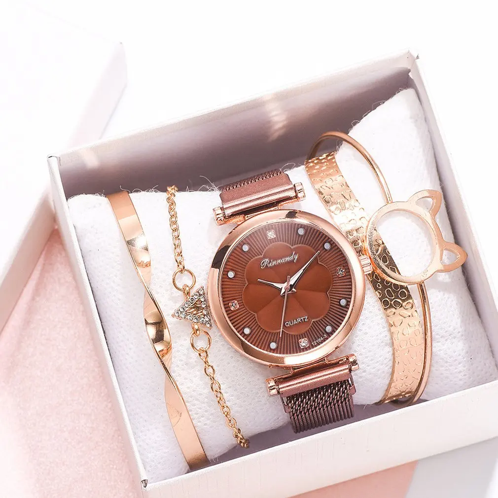 5pcs Set Luxury Women Watch Magnetic Rhinestone Lucky Flower Female Clock Quartz Wristwatch Ladies Wrist Watch Relogio Feminino
5pcs Set Luxury Women Watch Magnetic Rhinestone Lucky Flower Female Clock Quartz Wristwatch Ladies Wrist Watch Relogio Feminino