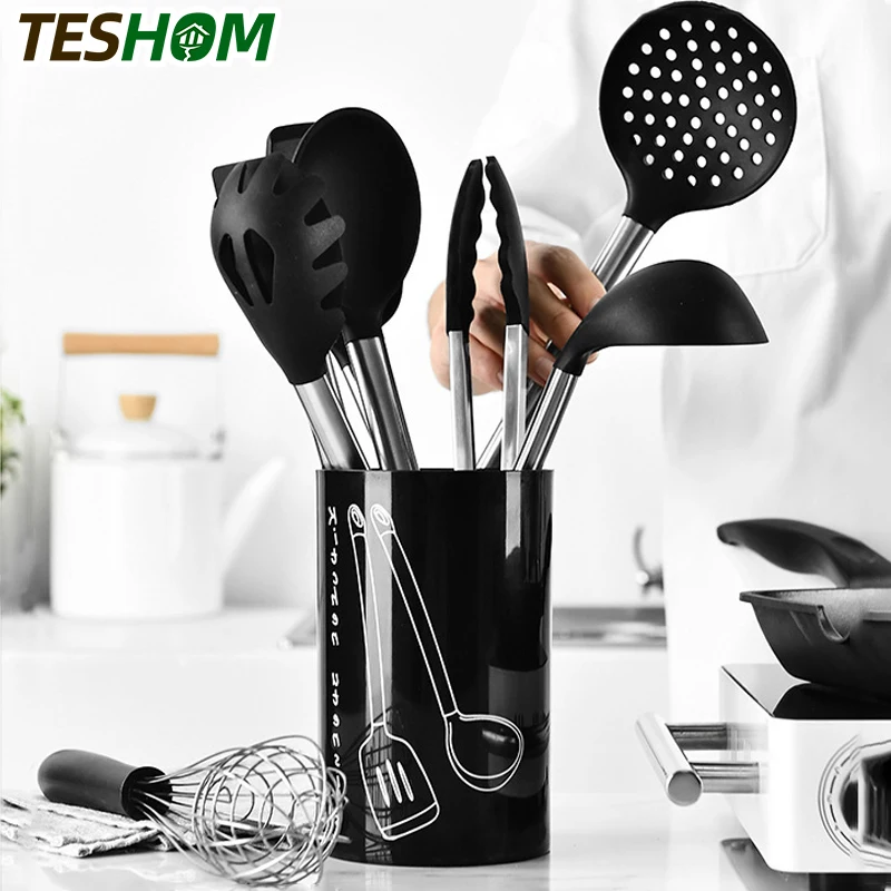9 Pcs Kitchen Utensils Set Cooking Tools Silicone Stainless Steel Non-stick Spatula with Storage Box Black Spatula Kitchen Tools
9 Pcs Kitchen Utensils Set Cooking Tools Silicone Stainless Steel Non-stick Spatula with Storage Box Black Spatula Kitchen Tools