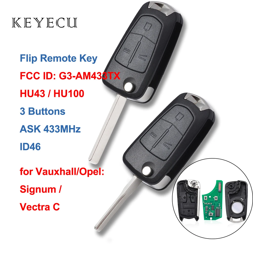 Keyecu Flip Remote Car Key Fob 3 Buttons 433MHz PCF7946 Chip for Vauxhall Opel Vectra C Signum 2003-2007 FCC ID: G3-AM433TX
Keyecu Flip Remote Car Key Fob 3 Buttons 433MHz PCF7946 Chip for Vauxhall Opel Vectra C Signum 2003-2007 FCC ID: G3-AM433TX