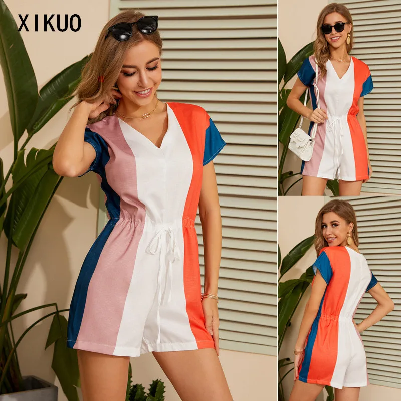 Women's 2021 Summer Loose V-neck Drawstring Stripe Contrast Short Sleeve Jumpsuit-LT
Women's 2021 Summer Loose V-neck Drawstring Stripe Contrast Short Sleeve Jumpsuit-LT