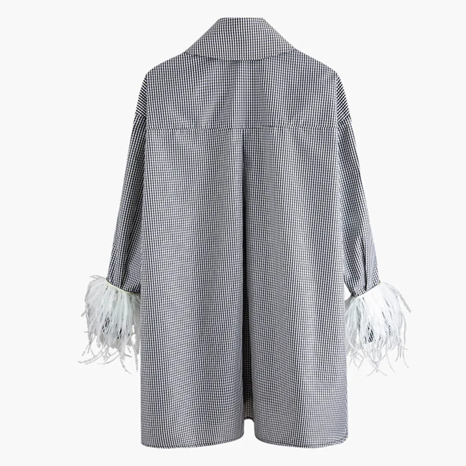 Diamond Fringed Striped Women'S Dress Lapel Long Sleeve Feather Loose Dress Celebrity Party Women 2019 Fashion Tide
Diamond Fringed Striped Women'S Dress Lapel Long Sleeve Feather Loose Dress Celebrity Party Women 2019 Fashion Tide