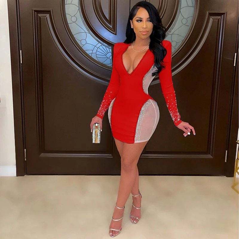 Plus Size Rhinestone Dress Sexy Mesh Sheer Deep V Birthday Outfits for Women Long Sleeve Fall Clothes Y2k Mini Dresses
Plus Size Rhinestone Dress Sexy Mesh Sheer Deep V Birthday Outfits for Women Long Sleeve Fall Clothes Y2k Mini Dresses