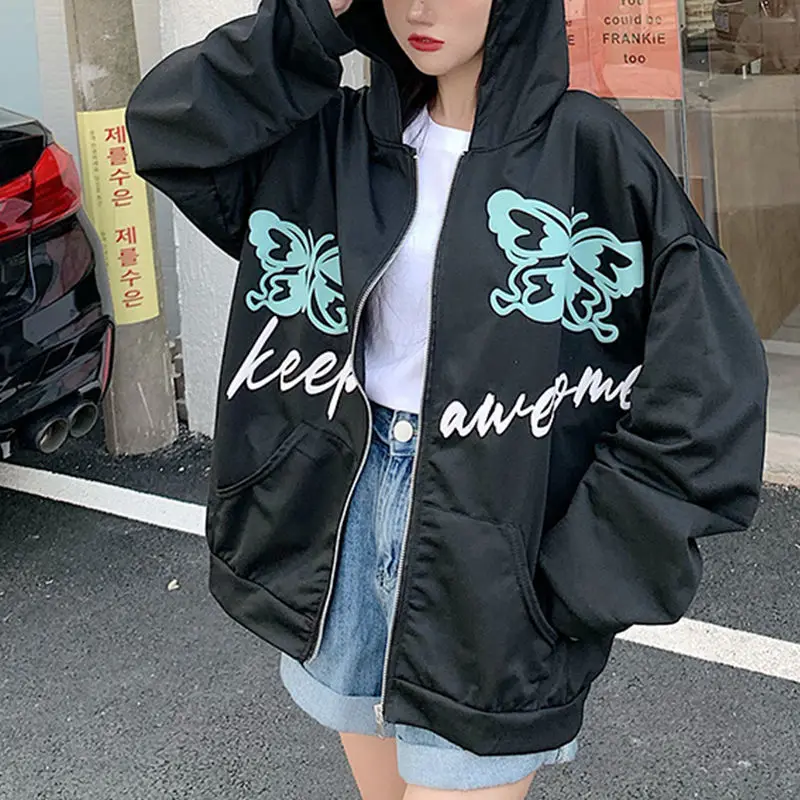 2021 New Zip Up Butterfly Printed Hooded Sweatshirt Spring Autumn Clothes Women Vintage Hoodies Streetwear Black Oversized Hoody
2021 New Zip Up Butterfly Printed Hooded Sweatshirt Spring Autumn Clothes Women Vintage Hoodies Streetwear Black Oversized Hoody