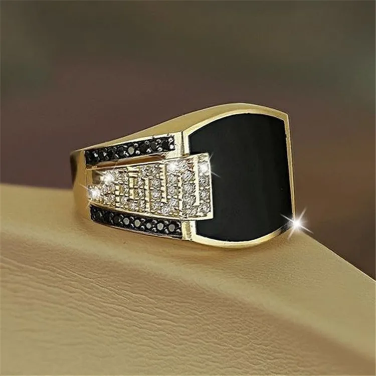 Men's classic ring metal punk rock handsome men's gift black stone gold ring European and American style party jewelry
Men's classic ring metal punk rock handsome men's gift black stone gold ring European and American style party jewelry