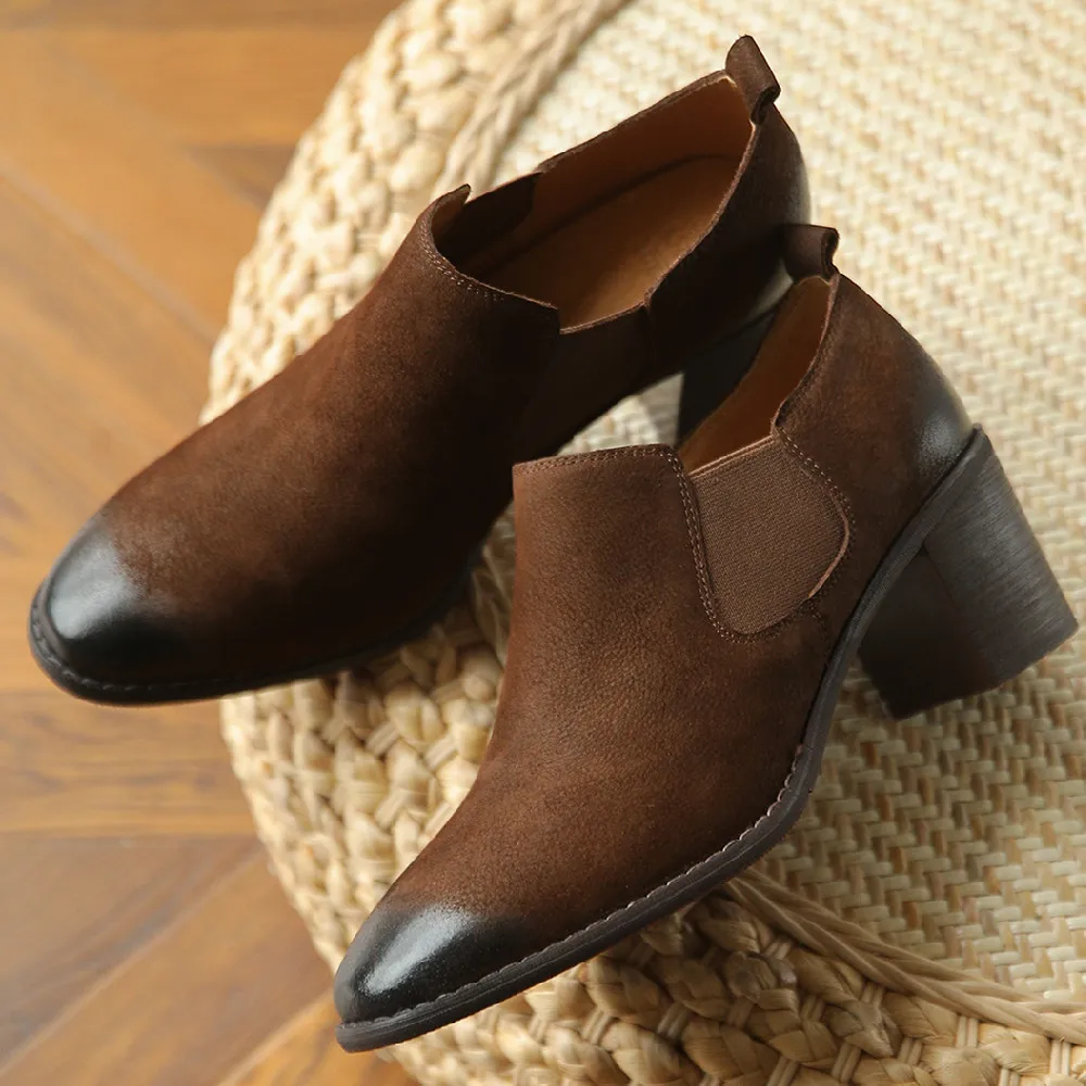 Women's natural suede leather thick high heel elastic patchwork slip-on OL style pumps gradient color female comfortable shoes
Women's natural suede leather thick high heel elastic patchwork slip-on OL style pumps gradient color female comfortable shoes