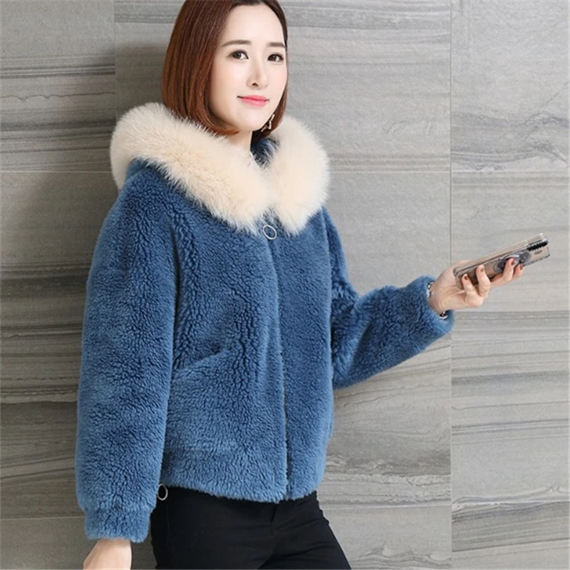 2021 New Sheep Sheared Fur Coat Women Autumn Winter Imitation Fox Fur Collar Hooded Short Jacket Female Plus Size Loose Clothes
2021 New Sheep Sheared Fur Coat Women Autumn Winter Imitation Fox Fur Collar Hooded Short Jacket Female Plus Size Loose Clothes