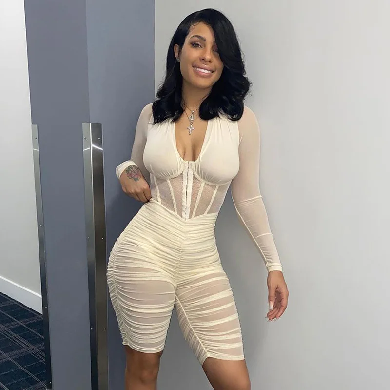 Women Wrapped Romper Long Sleeve V Neck See-Through Mesh High Waist Tight Cropped Pants Jumpsuit
Women Wrapped Romper Long Sleeve V Neck See-Through Mesh High Waist Tight Cropped Pants Jumpsuit