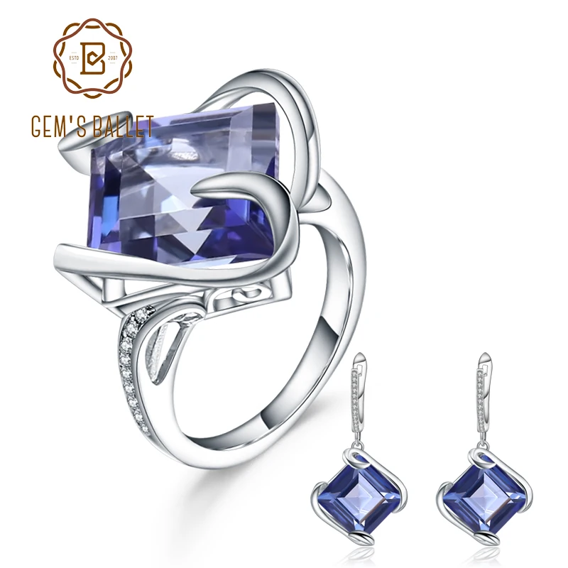 GEM'S BALLET Natural Iolite Blue Mystic Quartz Ring Earrings Women's Jewelry Set 925 Sterling Silver Geometric Gemstone Jewelry
GEM'S BALLET Natural Iolite Blue Mystic Quartz Ring Earrings Women's Jewelry Set 925 Sterling Silver Geometric Gemstone Jewelry