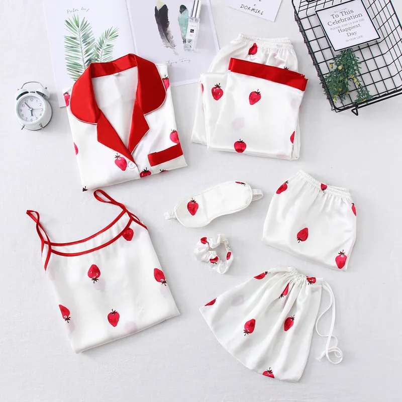 Summer Autumn Pajamas Women Silk Thin Sexy Suspenders Nightwear Seven-Piece Ice Silk Long-Sleeved Trousers Кингуруми Для Детей
Summer Autumn Pajamas Women Silk Thin Sexy Suspenders Nightwear Seven-Piece Ice Silk Long-Sleeved Trousers Кингуруми Для Детей