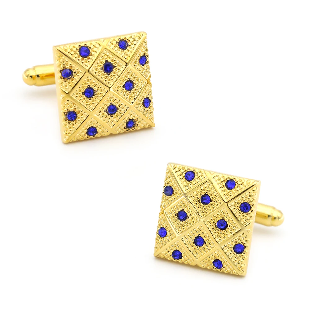 

Luxurious Design Square Crystal Cufflinks Quality Brass Material Golden Color Cuff Links Wholesale & Retail