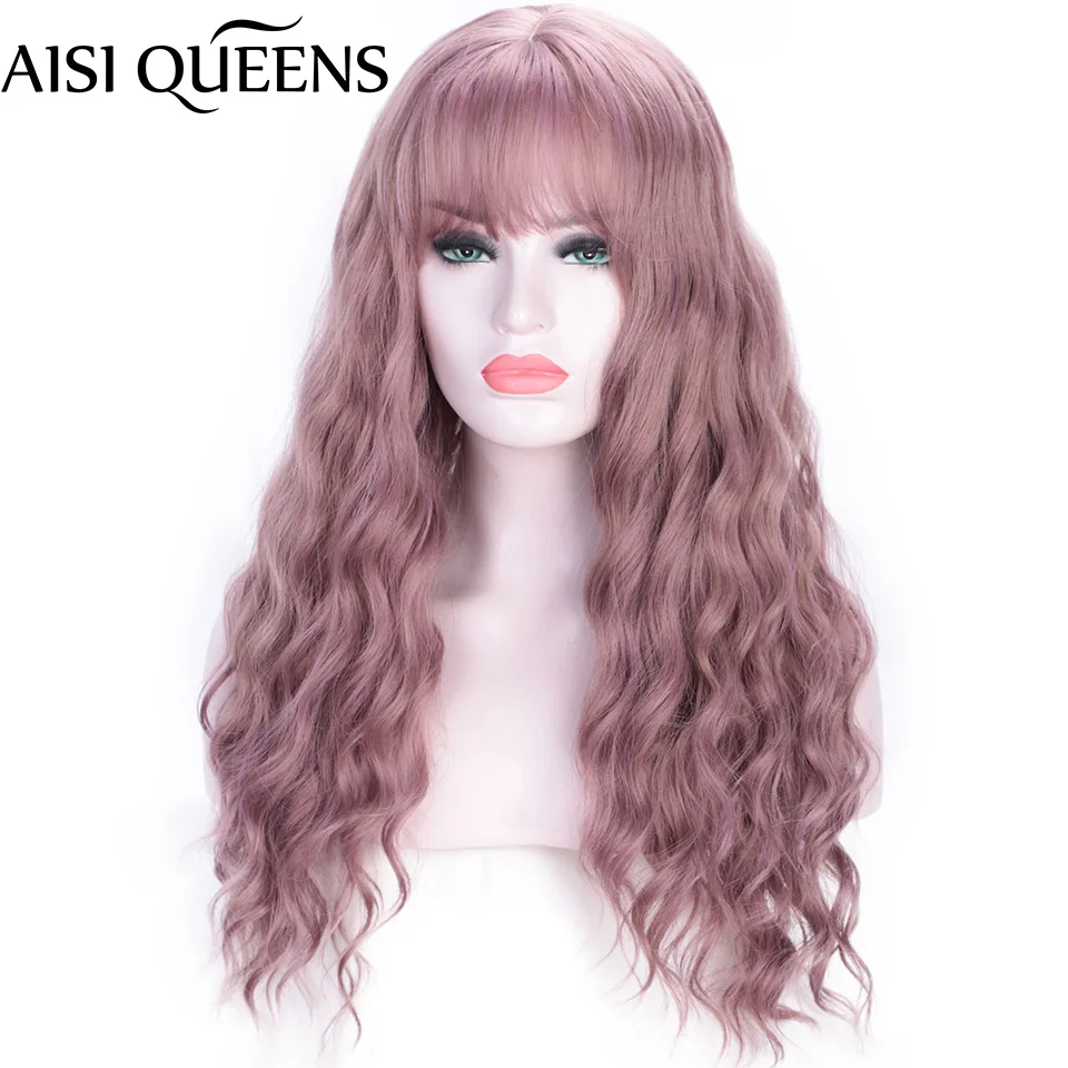 

AISI Queen длинные волнистые смешанные фиолетовые парики с челкой синтетические парики для женщин косплей/день рождения коричневые черные крас...