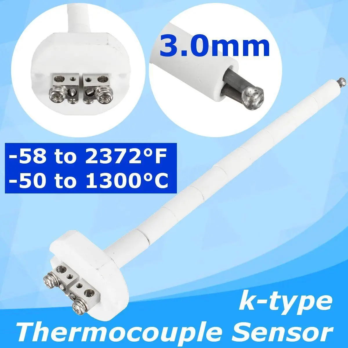 K Type Thermocouple 2372F 1300C High Temperature Sensor For Ceramic Kiln Furnace Forges Smelters Crucibles Two-hole Insulator
K Type Thermocouple 2372F 1300C High Temperature Sensor For Ceramic Kiln Furnace Forges Smelters Crucibles Two-hole Insulator