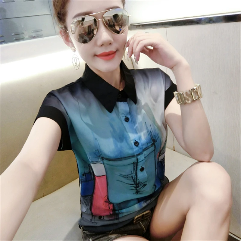 New Fashion Shirts Short Sleeves Summer Blouses Women Clothing Chiffon Polo Collar Print Casual Retro Wild Ladies Tops Loose
New Fashion Shirts Short Sleeves Summer Blouses Women Clothing Chiffon Polo Collar Print Casual Retro Wild Ladies Tops Loose