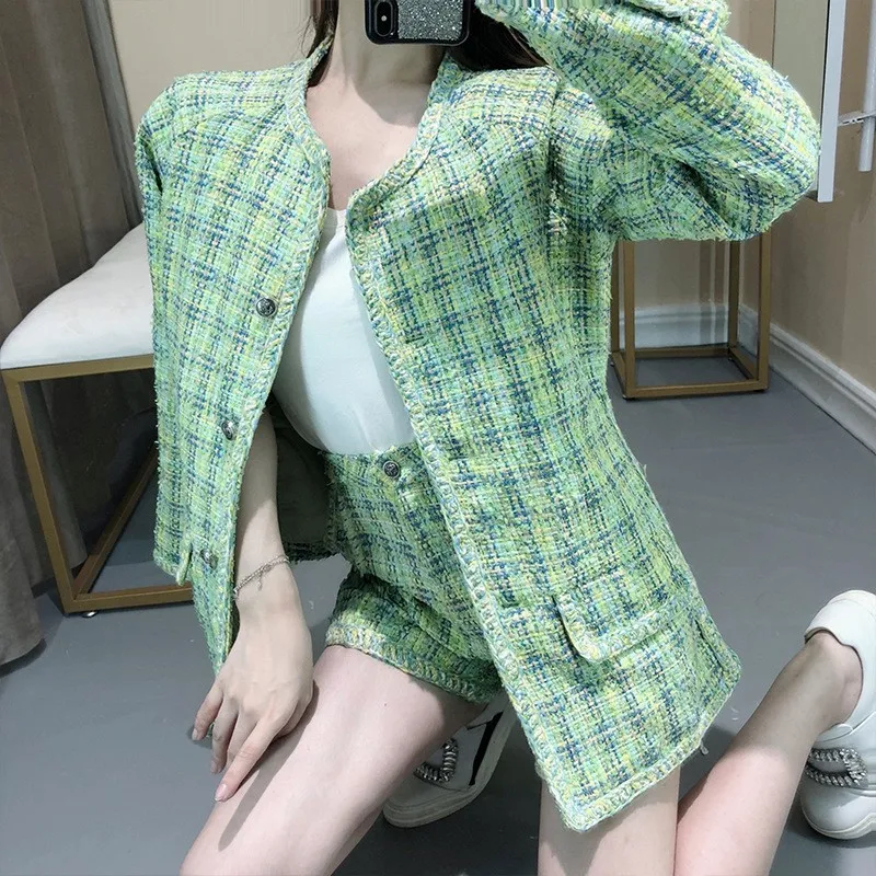 Elegant Women Plaid Tweed Jacket Fashion Office Ladies Long Sleeve Slim Fit Suit Coat Female Leisure Autumn Retro Green Jackets
Elegant Women Plaid Tweed Jacket Fashion Office Ladies Long Sleeve Slim Fit Suit Coat Female Leisure Autumn Retro Green Jackets