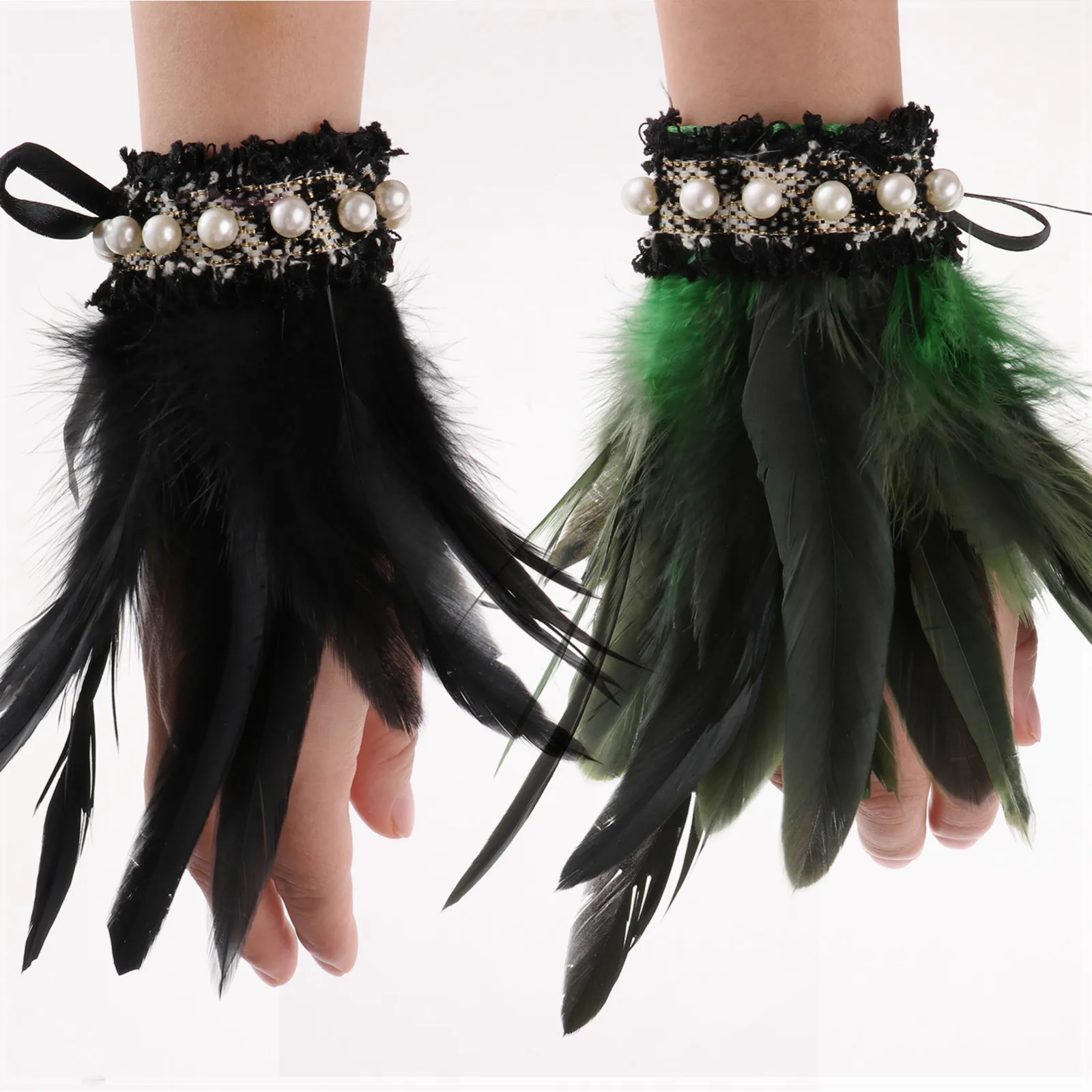 1Pair Feather Wrist Cuffs Pearl Lace Real Decor Natural Dyed Rooster Feather Arm Cuffs Stage Performance Halloween Party Costume
1Pair Feather Wrist Cuffs Pearl Lace Real Decor Natural Dyed Rooster Feather Arm Cuffs Stage Performance Halloween Party Costume