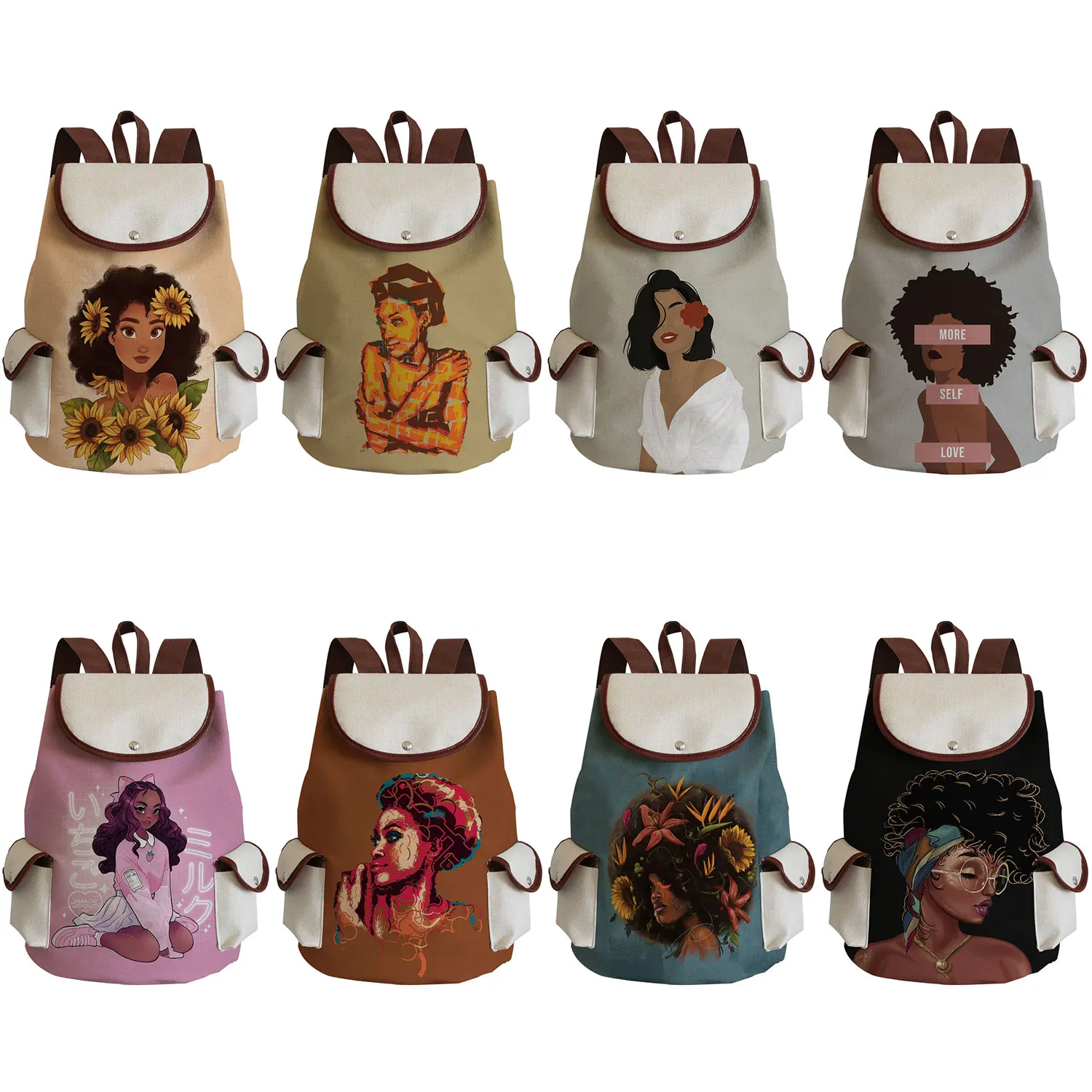 Teenager Girls Bookbag Linen Black African Girl Printed Backpack Sexy Persona Negra Women Casual Drawstring Bags Custom Pattern
Teenager Girls Bookbag Linen Black African Girl Printed Backpack Sexy Persona Negra Women Casual Drawstring Bags Custom Pattern
