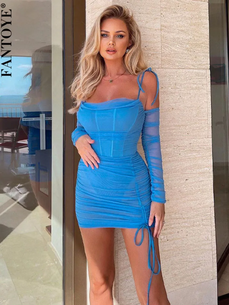 Fantoye Sexy Off Shoulder Mesh See Through Women Dress Blue Long Sleeve Spaghetti Strap Dress Women Autumn Slim Fashion Clubwear
Fantoye Sexy Off Shoulder Mesh See Through Women Dress Blue Long Sleeve Spaghetti Strap Dress Women Autumn Slim Fashion Clubwear