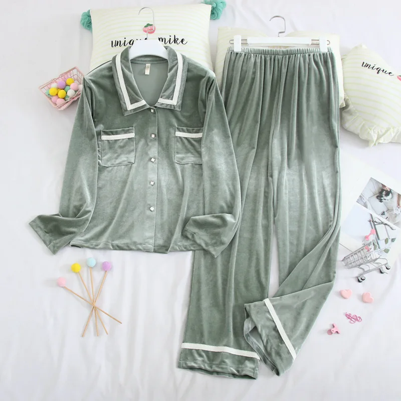 Autumn New Velvet Sleepwear Two Pieces Women Shirt&Pants Pajamas Soft Nightwear Lounge Wear Casual Pyjamas Home Clothes
Autumn New Velvet Sleepwear Two Pieces Women Shirt&Pants Pajamas Soft Nightwear Lounge Wear Casual Pyjamas Home Clothes