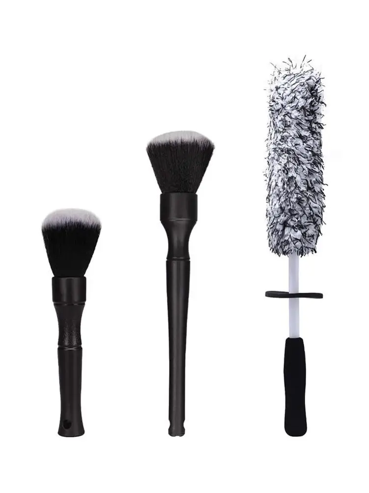 

Car Detailing Brush Kit 1 Auto Wheel Rim Brush & 2 Detail Brushes Cotton Hub Brush Nylon Bristles Detail Brush