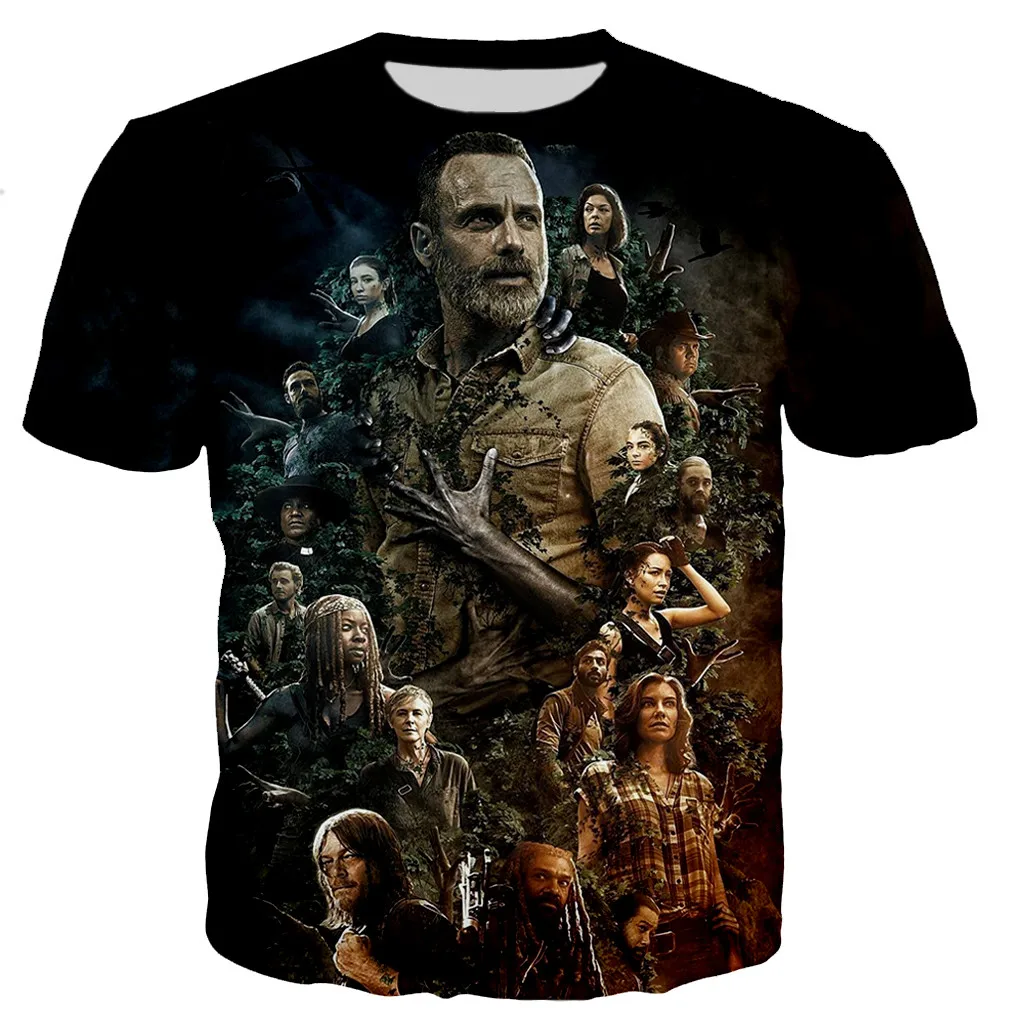 

2021, футболка с 3D принтом из фильма «Ужасы Ходячие мертвецы» для мужчин и женщин, модные повседневные футболки в стиле Харадзюку, уличные фут...