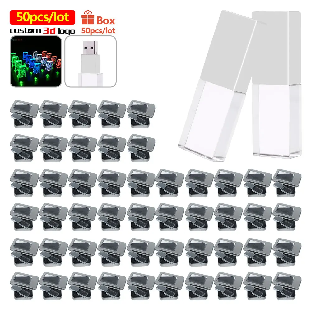 50pcs/lot free logo usb flash drives with LED light crystal transparent glass usb 2.0 16GB 32GB 64GB 128GB For wedding pendrive
50pcs/lot free logo usb flash drives with LED light crystal transparent glass usb 2.0 16GB 32GB 64GB 128GB For wedding pendrive