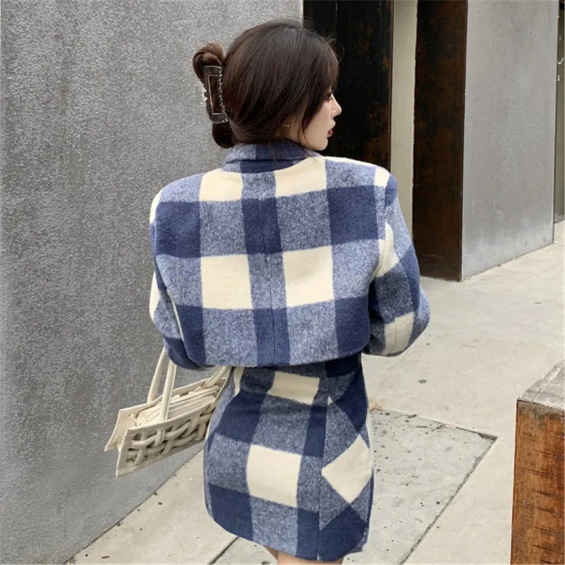 Sexy Cute Woolen Casual 2 Piece Plaid Set Skirt and Top Blue Plaid Bodycon Skirt and Top Set Two Women Woman Streetwear
Sexy Cute Woolen Casual 2 Piece Plaid Set Skirt and Top Blue Plaid Bodycon Skirt and Top Set Two Women Woman Streetwear