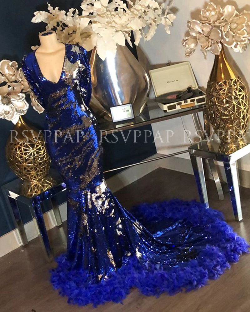 Long Elegant Prom Dresses 2020 Mermaid Style Long Sleeve Dark Blue African Black Girl Feather Prom Gowns
Long Elegant Prom Dresses 2020 Mermaid Style Long Sleeve Dark Blue African Black Girl Feather Prom Gowns