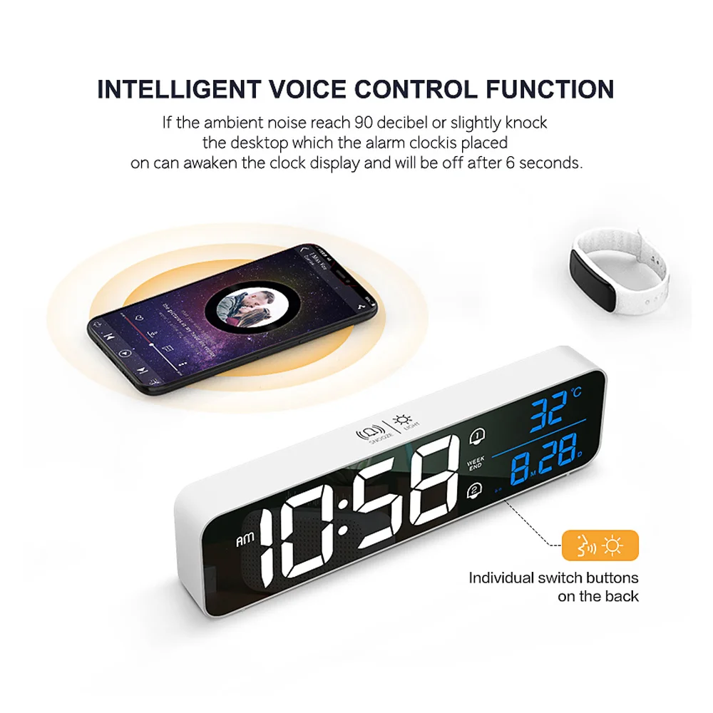 Music LED Digital Alarm Clock Temperature Date Display Desktop Mirror Clocks Home Table Decoration Electronic Clock 2000 mAh
Music LED Digital Alarm Clock Temperature Date Display Desktop Mirror Clocks Home Table Decoration Electronic Clock 2000 mAh