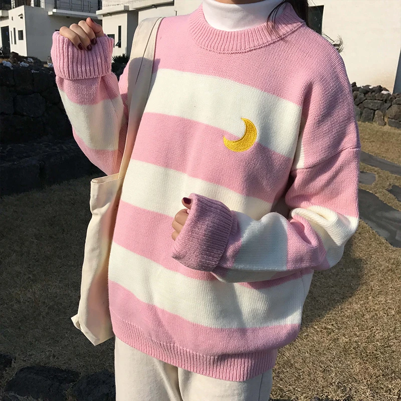 Women's Sweaters Kawaii Cute Lovely College Candy Color Stripes Moon Sets Embroidery Sweater Female Harajuku Clothing for Women
Women's Sweaters Kawaii Cute Lovely College Candy Color Stripes Moon Sets Embroidery Sweater Female Harajuku Clothing for Women