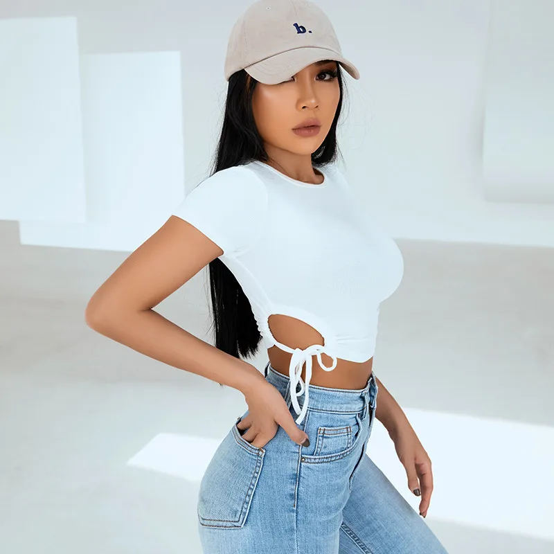 Running sports T-shirt Women Crop Top Drawstring Hollowed Out Slim Training Fitness Clothing Short Sleeved Yoga Clothing Top
Running sports T-shirt Women Crop Top Drawstring Hollowed Out Slim Training Fitness Clothing Short Sleeved Yoga Clothing Top