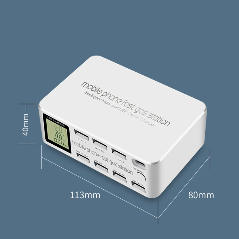 8 Port Smart USB Charger 100W Quick Charge 3.0 PD 3.0 Fast Charge LCD Multi USB Charger Station EU PLUG
8 Port Smart USB Charger 100W Quick Charge 3.0 PD 3.0 Fast Charge LCD Multi USB Charger Station EU PLUG