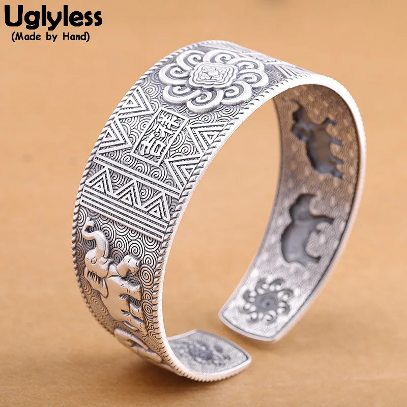 Uglyless Super Wide 25MM Ethnic Vintage Bangles for Women Solid 999 Silver Open Bangles Thai Silver Elephant Gifts Jewelry BA751
Uglyless Super Wide 25MM Ethnic Vintage Bangles for Women Solid 999 Silver Open Bangles Thai Silver Elephant Gifts Jewelry BA751
