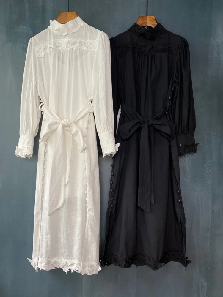 Women's Dress 2021 Summer Fashion Style Ladies Stand Neck Appliques Embroidery Button Deco Long Sleeve White Black Dress Vestido
Women's Dress 2021 Summer Fashion Style Ladies Stand Neck Appliques Embroidery Button Deco Long Sleeve White Black Dress Vestido