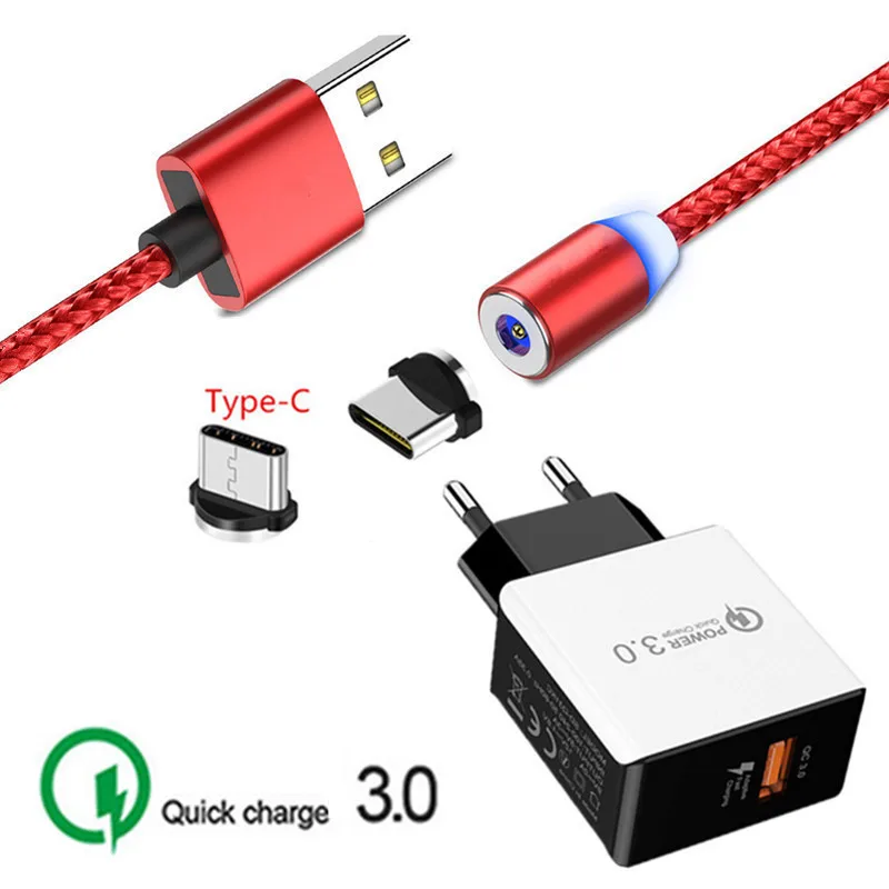 Быстрое зарядное устройство QC 3 0 Type C зарядный Магнитный USB-кабель для Samsung S9 S8 A50 A60