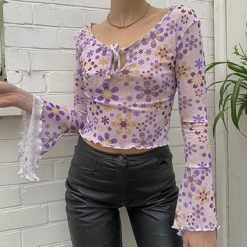 Hirigin Casual Y2K Aesthetic Floral Tee Women Trumpet Sleeve T-shirt Fashion Flower Bandage Round Neck Exposed Navel Tops
Hirigin Casual Y2K Aesthetic Floral Tee Women Trumpet Sleeve T-shirt Fashion Flower Bandage Round Neck Exposed Navel Tops