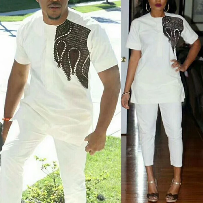 African Couple Matching White Clothes 2 Pieces Set For Men And Women Embroidery Dashiki Shirt Pants Suit Short Sleeve Tops
African Couple Matching White Clothes 2 Pieces Set For Men And Women Embroidery Dashiki Shirt Pants Suit Short Sleeve Tops